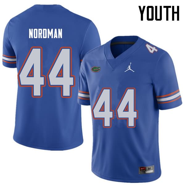 Youth NCAA Florida Gators Tucker Nordman #44 Stitched Authentic Jordan Brand Royal College Football Jersey XNE2765DP